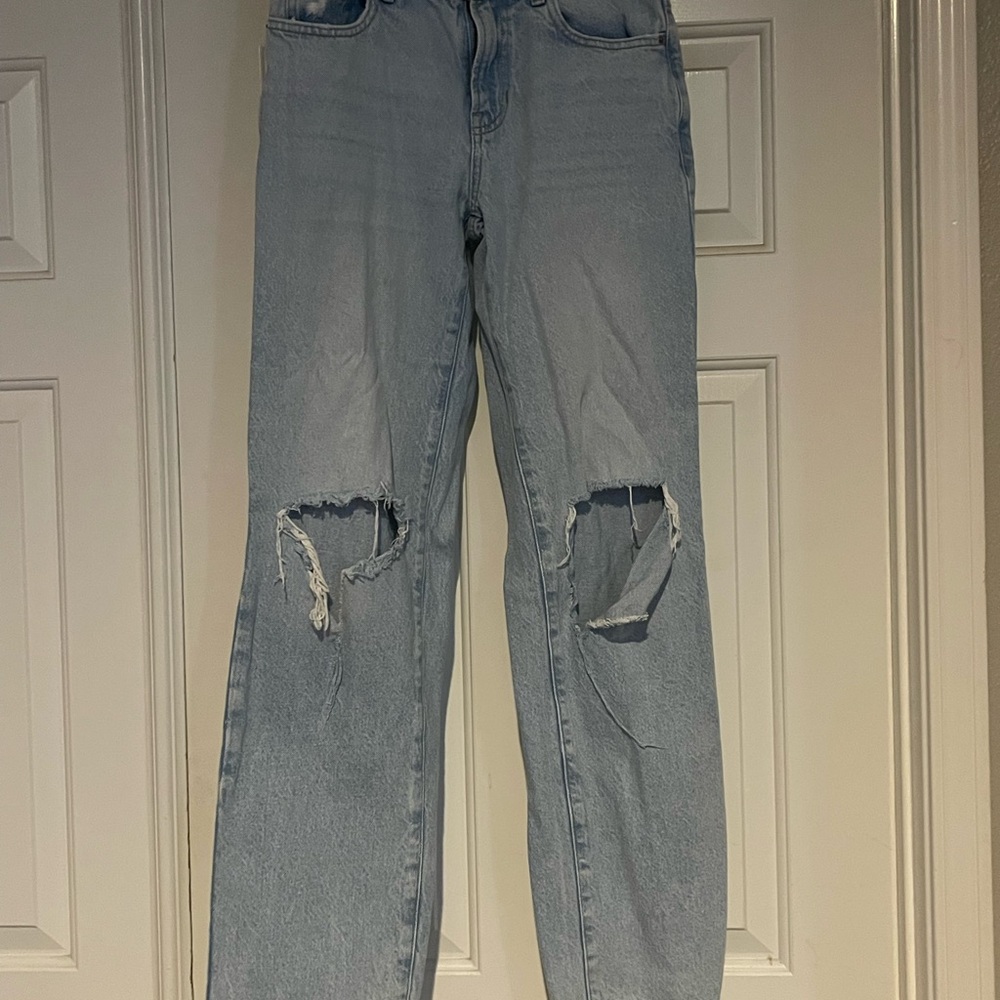 PacSun Light Blue Ripped Straight Leg Jeans size 24x32